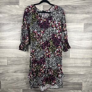 Tacera‎ Womens Small Midi Dress Balloon Sleeve Black Floral Ruffle Casual Boho